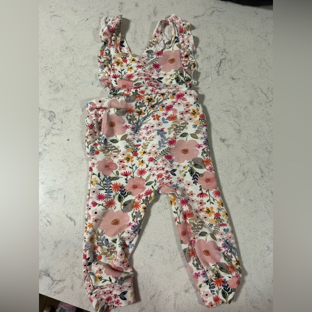 Little Sleepies Floral ruffle overalls